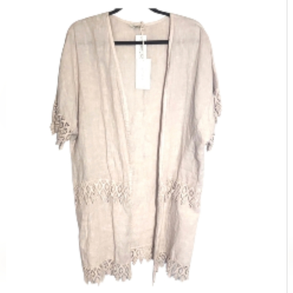 Valentina Naldi Pure Linen Made in Italy Open Front Kimono Cardigan One Size NEW